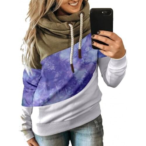 Plus Size Women Hoodie Cowl Neck Color Block Striped Tunic Hooded Sweatshirt Drawstring Casual Slim Pullover Hoodie
