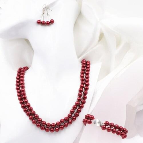 Luxury African Style Simulated Pearl Beads Jewelry Set for Women 8mm Round Necklace Earrings Sets Glass Pearls Chain Dangle A628