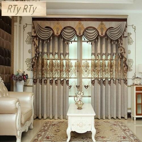 Luxury Curtains Set Jacquard Tulle brown curtains for Living room Cloth Fabric Blackout Curtains for Bedroom home decor Drapes