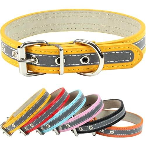 S-XXL Dog Collar Reflective Night Safety Puppy Neck Strap Metal tail hole Collars for Small Medium Large Dog Pet Product 6Colors