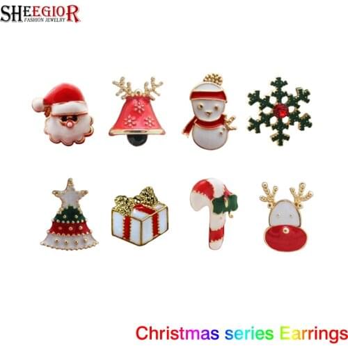 SHEEGIOR New Years Christmas Snowman Tree Bell Clip Earrings Rhinestone For Women Lovely Christmas Ear Cuff Earrings Accessories