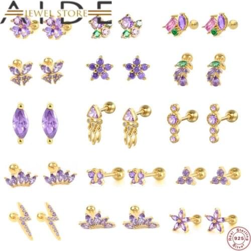 Aide Cartilage Aretes 925 Sterling Silver Stud Earring Lovely Purple Zircon Earrings For Women Earbone Buckle Fine Jewerly Gift