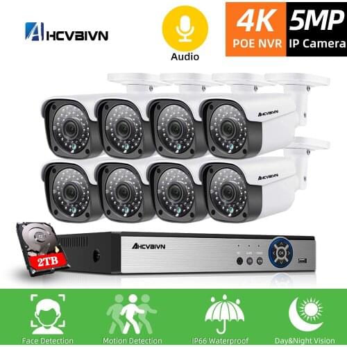 Real time Motion Detection Security System 8MP 8CH POE NVR 5MP POE IP Camera Outdoor IP66 Waterproof CCTV Video Surveillance Kit