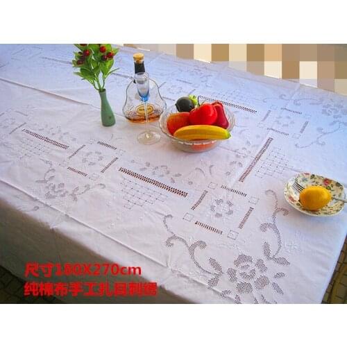 White cotton hand embroidered tie mesh tablecloth European table cloth hand embroidered bed cover 180X270cm specials