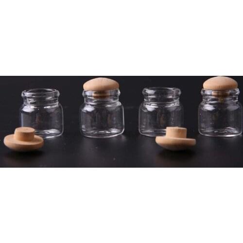 4p Glass Storage Jar Wooden Lid Dolls House Miniature Kitchen Candy Bar Food Jar Decoration Accessory 1:12