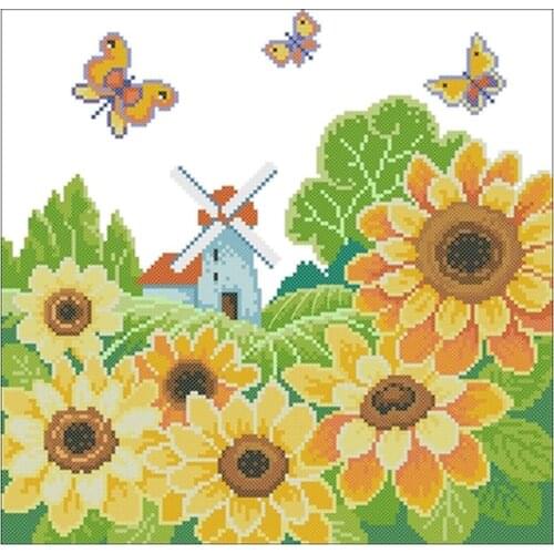 TOP Rural sunflower landscape patterns Counted Cross Stitch 11CT 14CT 18CT DIY Cross Stitch Kits Embroidery Needlework Sets