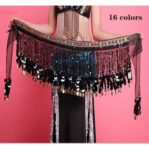 New Belly Dance Skirt Hip Scarf Sequin Fringe Wrap Coin Belts Indian Jewelry Exotic Bellydance Costume Waistband Belt