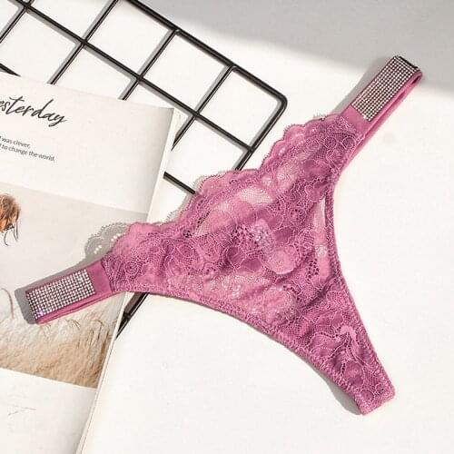 Sexy Panties Low Waist Lace Women Underwear Rhinestone Letter Thongs Transparent Female Comfortable Briefs Ladies Soft Lingerie