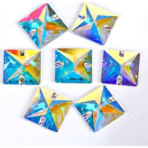 High quality all size 3240 AB Crystal square Sew On Stones Flatback Sewing Glass Crystal rhinestone jewelry Beads for clothing