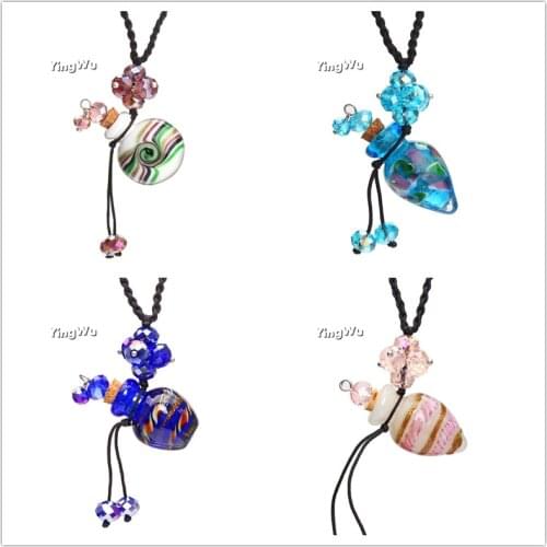 Yingwu Romantic Flower Pendant Necklace Glass Wish Aqua Perfume Bottle Woven Ropes Necklace Gift Jewelry