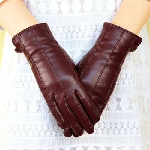 Genuine Leather Gloves Female Imported Sheepskin Gloves Autumn Winter Plus Velvet Thicken Claasic Style Womans Gloves DQ1601