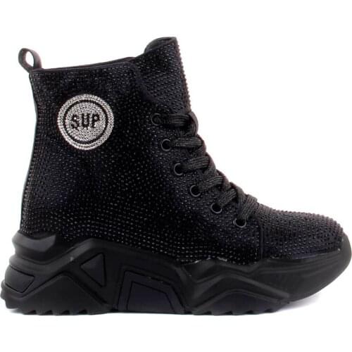 Guja-Black Color Beads Decorated High Bottom Female Boots