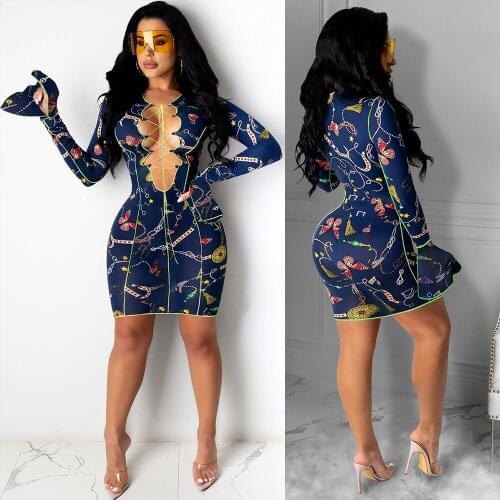 Autumn Winter Long Flare Sleeve Sexy Bandage Dresses for Women Hollow Out Lace Up V-neck Club Party Bodycon Mini Dress Vestidos