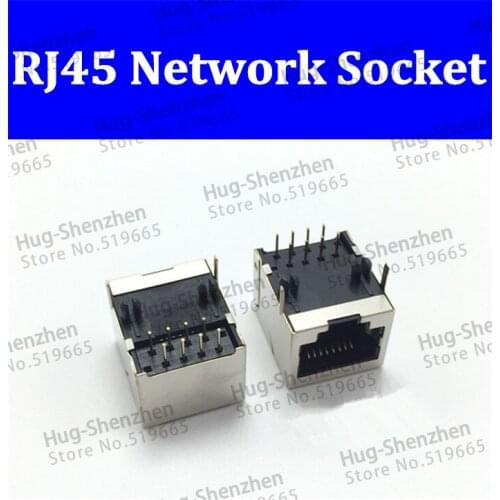 100pcs/lot rj45 Shielded Shielding Network PCB Jack 8P8C crystal female socket connector 8 pins in stock