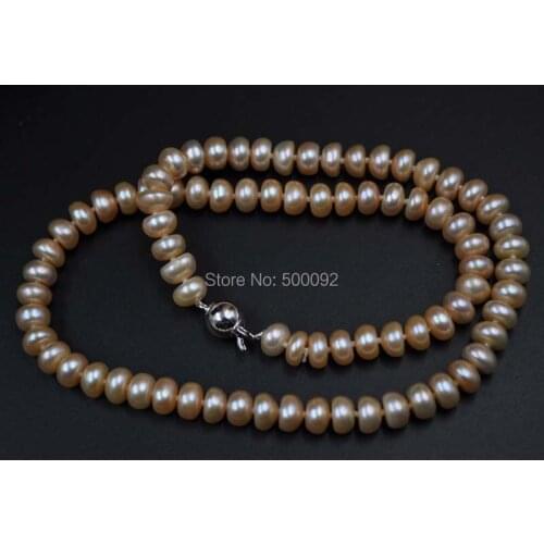 17" 7-7.5mm pink/ lavender freshwater flat pearl necklace free shipping