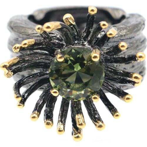 26x25mm 20g Ring For Women Gothic Unique Black Gold Color Created Tanzanite Gift Street Fashion Jewel Anillos