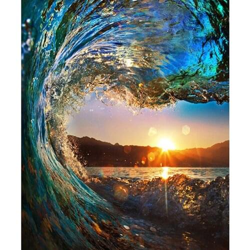 ARMYQZDIY 5D Diamond Painting Sunset Beach Diamond Embroidery Sea View Cross Stitch Full Round / Square Drill Art Home Decor Man