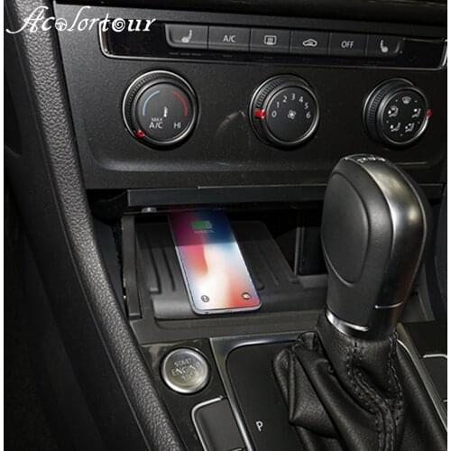 Car storage box with fast charging organizer phone holder for volkswagen golf 7 MK7 tray 10W wireless charger for iphone 11