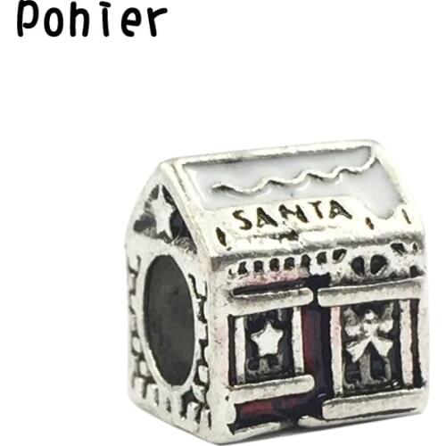 Santas Home White & Red Enamel Charm European Beads Fit Charms Bracelets&Bangles Necklace DIY Jewelry