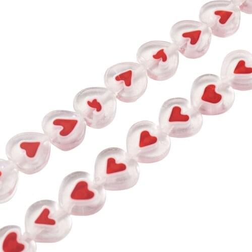 1Strand Heart Shaped Beads Handmade Lampwork Loose Beads Red 36pcs/strand For DIY Crafts Jewelry Making Findings 8~14x8~14x3~4mm