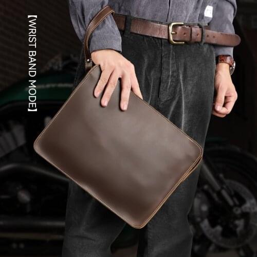 13.5‘’ Laptop Case Vintage Genuine Leather Men Briefcase Handmade Crazy Horse Office Business File Bag Messenger Work Tote