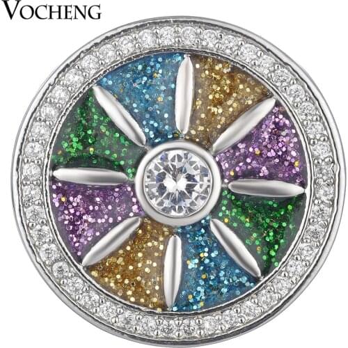 CZ Stone Vocheng Ginger Snap Button Jewelry Interchangeable Glistening Brass Material 4 Colors Round 18mm Vn-1637