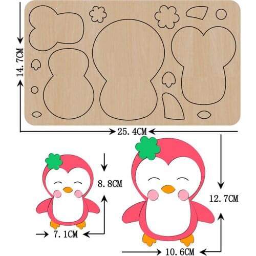 Penguin with Flower Wooden Cut Dies Xmas Cutting Wood Dies For DIY Clothing/Headwear/Pendant/Keychain Accessories Mould 2021 New