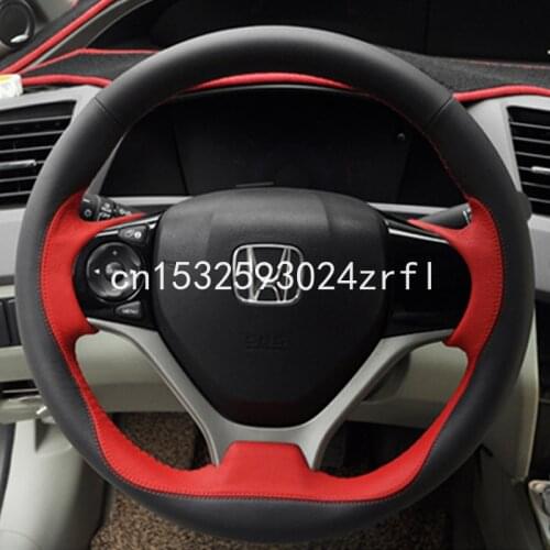For Honda civic 8th 9th Ciimo jade DIY Hand sewing sterring wheel cover Black Red Leather