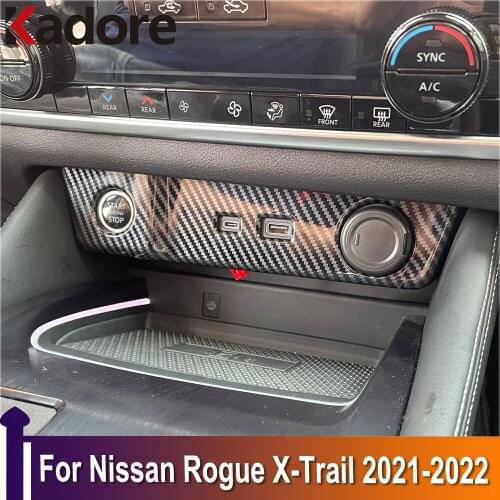 For Nissan Rogue X-trail 2021 2022 Carbon Fiber Car Cigarette Lighter Panel Cover Trim USB Frame Bezel Molding Decoration