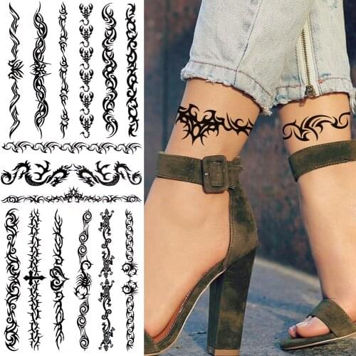 Dragon Bramble Temporary Tattoos For Men Women Adults Black Scorpion Tattoo Sticker Cross Heart Tribal Fake Lace Tatoos Bracelet