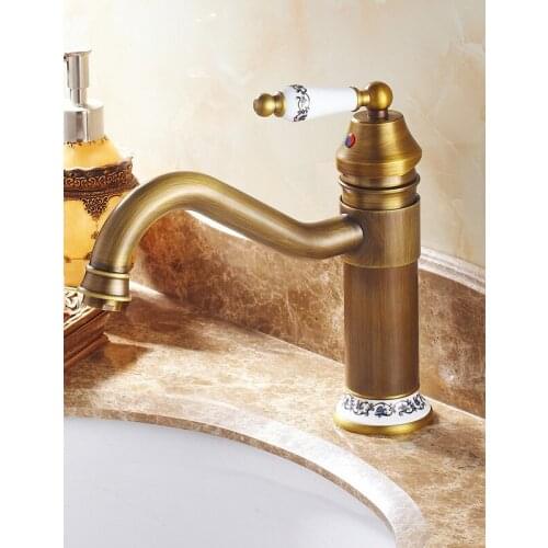 European antique basin faucet curved mouth antique under counter basin faucet retro simple washbasin faucet