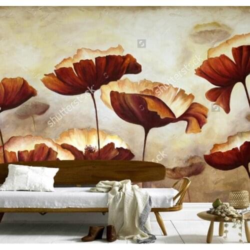 Custom retro wallpaper,Painting poppies with texture,photo mural for living room bedroom restaurant background wall wallpaper