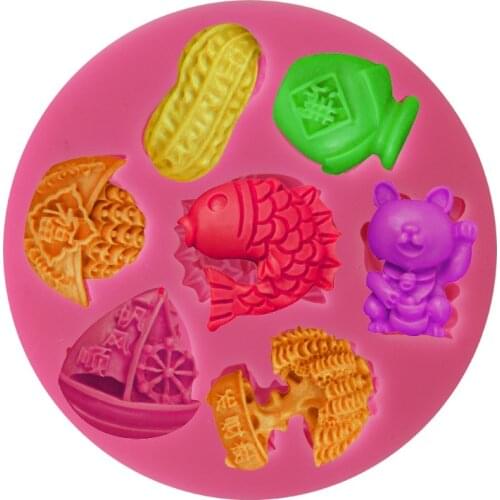 Chinese style new year series peanut carp modeling silicone mold chocolate fondant baking cake mold Mu Si drop mold