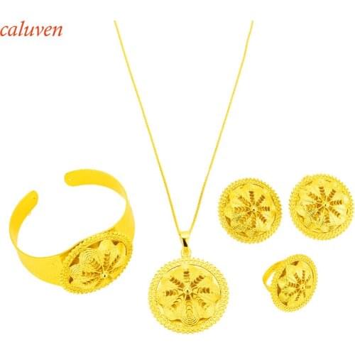 Ethiopian Jewelry Sets For Woman Pure Gold Color African Nigeria Sudan Eritrea Kenya Wedding Habasha Style Jewelry