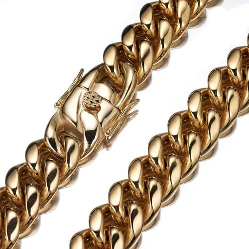 18mm Cuban Curb Link Chain Hot Selling Stainless Steel Gold Dragon Claw Buckle Mens Weight Necklace Or Bracelet Jewelry 7-40"
