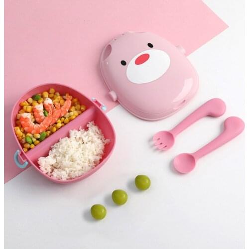 Cartoon Baby Lunch Box Set Childrens Lunch Box Supplementary Food Box Plastic Lovely Kindergarten Childrens Dividing Plate