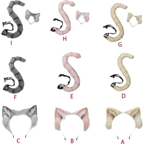 Cartoon Ears Tail Set Masquerade Halloween Cat Cosplay Party Costume Ear Hairhoop Headwear Lolita Accessories