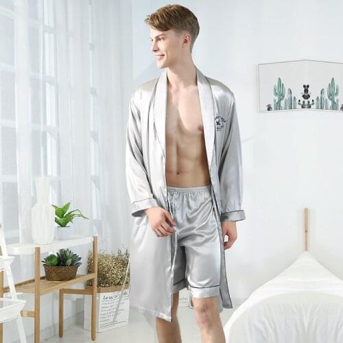 Mens pajamas, silk satin pajamas, top men’s pajamas, navy gray wine red, home 2PCS pajamas, home shorts, trousers pajamas