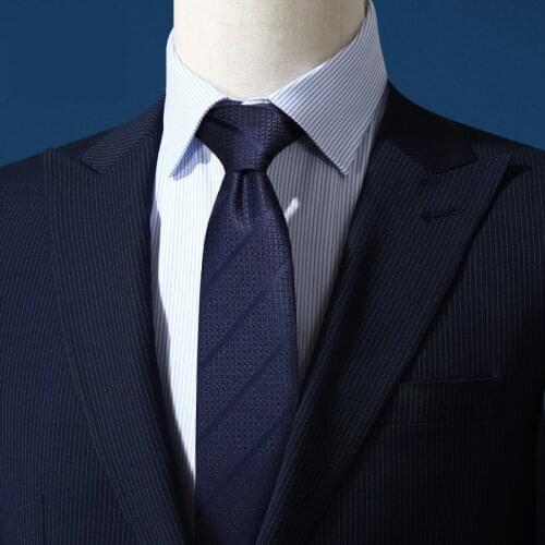 2020 High QualityBrand New Men 7CM Dark Blue Striped Necktie Casual Business Formal Suit Neck Ties for Men with Gift Box
