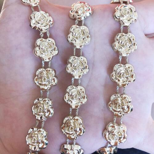 NEW 1Yard/pcs 13mm cute Gold rose Chain Sewing Lace Trims Crafts Wedding DIY accouterments DSP01