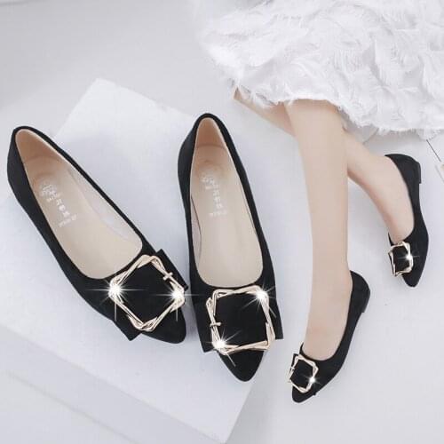 Flats Bridal Shoes Woman 2021 Shiny Square Rhinestone Buckle Pointed Shallow Mouth Fashion Princess Party Flat Women Shoess54