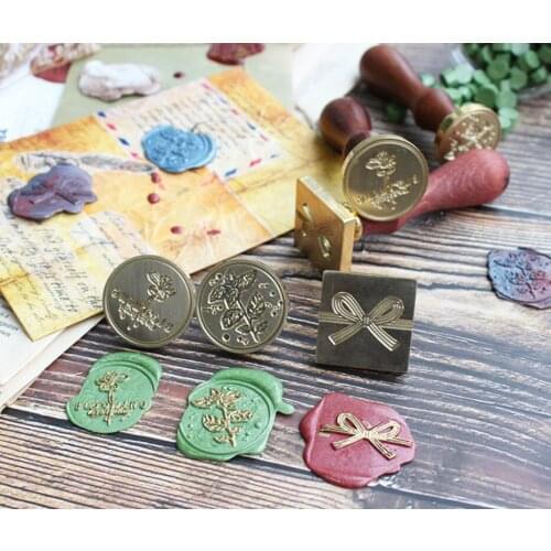 Bow knot flower leaf blooming seal stamp with wood handle ,wax sealing stamp for envelop seal