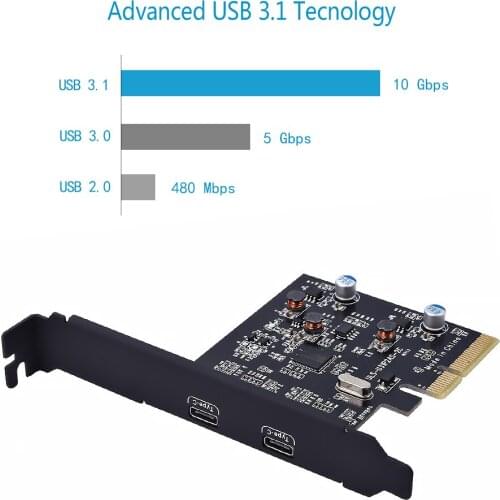 PCI-E PCIExpress X4 To USB 3.1 Gen 2 10Gbps Speed 2Port Type C Expansion Adapter Converter Extension Card Dual Port Chip ASM1142