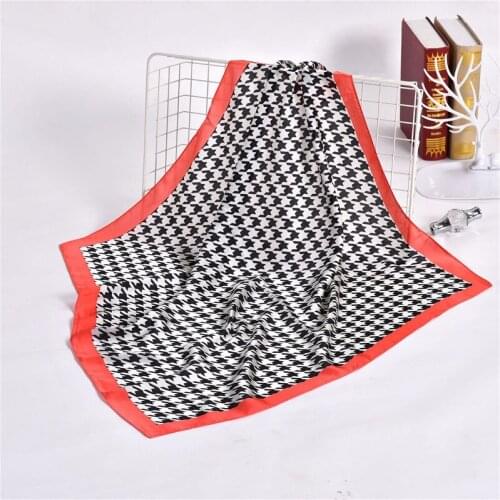 70x70cm Women Summer Black White Foulard Scarf Satin Neck Scarf Neckwear Girls Silk Houndstooth Square Scarf