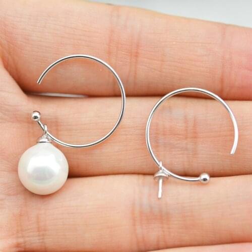 QIAOBEIGE earring hooks findings 925 silver blank pearl Earring Wires For Jewelry Making C letter DIY Jewelry Component