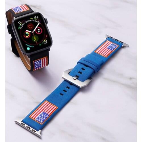 Hot Sell USA Flag Leather Watchband for Apple Watch Band Series 5/4/3/2/1 Sport Bracelet 42/44mm 38/40mm Strap For iWatch Band