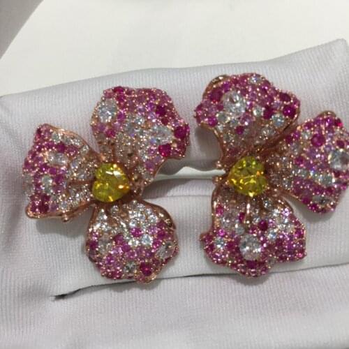 Flower stud earring 925 sterling silver with cubic zircon cute romantic fine women jewelry free shipping