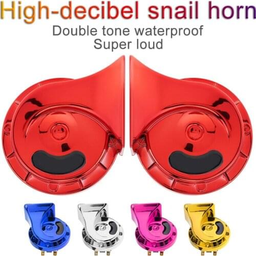 Blue Waterproof 12V High / Low Tone Horn Kit Twin Trumpet with Bracket for Car Motorcycle