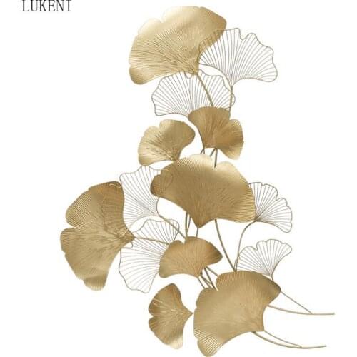 Modern Luxury Wrought Iron Wall Hanging Ginkgo Leaf Crafts Decoration Home Background Wall Sticker Porch Metal Mural Accessories