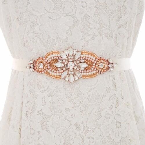 SESTHFAR Rhinestones Wedding Belt Transparent Crystal Bridal Belt Rose Gold Bridal Sash For Wedding Accessories